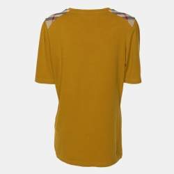 Burberry Yellow Cotton Blend Shoulder Patch V-Neck T-Shirt L