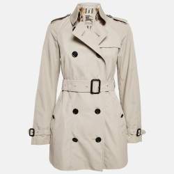 Pre Owned Burberry Grey Cotton Blend Double Breasted Short Trench Coat XS