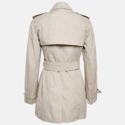 Pre Owned Burberry Grey Cotton Blend Double Breasted Short Trench Coat XS