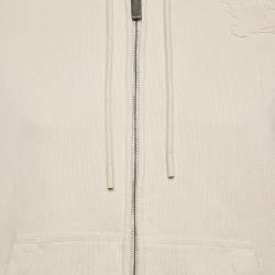 Pre Owned Burberry Beige Logo Applique Cotton Knit Zip-Up Hoodie M