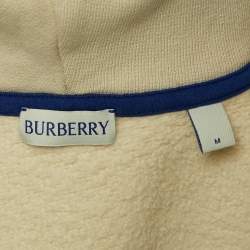 Pre Owned Burberry Beige Logo Applique Cotton Knit Zip-Up Hoodie M