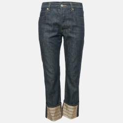 Burberry Blue Denim Tartan Checked Cuff Jeans S Waist 31"