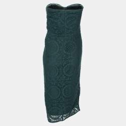 Pre Owned Burberry Green Lace Strapless Dress M