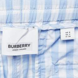 Burberry Blue/White Gingham Cotton High Waist Shorts XS