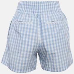 Burberry Blue/White Gingham Cotton High Waist Shorts XS