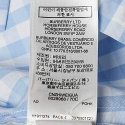 Burberry Blue/White Gingham Cotton Button Front Blouse XXS