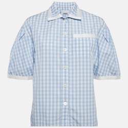 Burberry Blue/White Gingham Cotton Button Front Blouse XXS