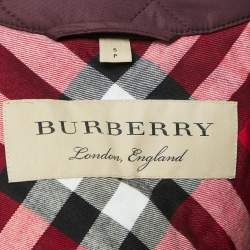Burberry Burgundy Nylon Button Front Diamond Quilted Jacket S