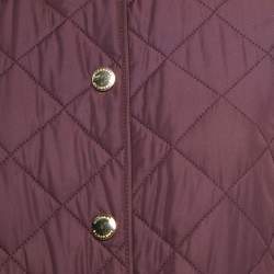 Burberry Burgundy Nylon Button Front Diamond Quilted Jacket S