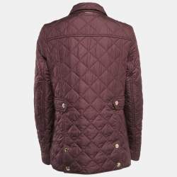 Burberry Burgundy Nylon Button Front Diamond Quilted Jacket S