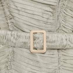 Burberry Grey Silk Blend Ruffle Detail Belted Coat S