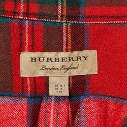 Pre Owned Burberry Red Plaid Check Wool Button Front Shirt L