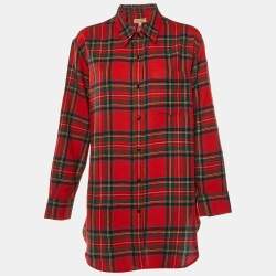 Pre Owned Burberry Red Plaid Check Wool Button Front Shirt L