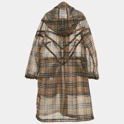 مملوكة مسبقًا Burberry Brown Tartan Check Tulle Zip-Up Parka Coat M