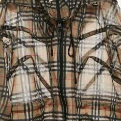 مملوكة مسبقًا Burberry Brown Tartan Check Tulle Zip-Up Parka Coat M