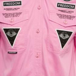 Pre Owned Burberry Pink Applique Cotton Short Sleeve Shirt S
