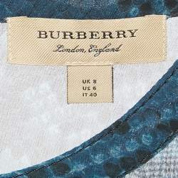 Burberry Blue Snake Print Silk Pleated Maxi Dress S