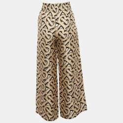 Pre Owned Burberry Beige TB Monogram Print Wide-Leg Trousers XS