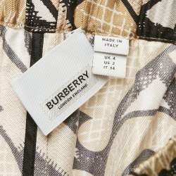 Pre Owned Burberry Beige TB Monogram Print Wide-Leg Trousers XS