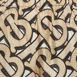 Pre Owned Burberry Beige TB Monogram Print Wide-Leg Trousers XS