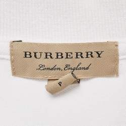 Pre Owned Burberry White Cotton Pique Puff Sleeve Polo T-Shirt S
