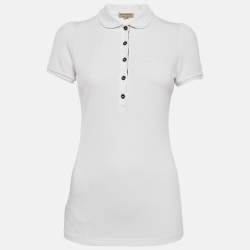 Pre Owned Burberry White Cotton Pique Puff Sleeve Polo T-Shirt S