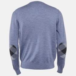 Burberry Blue Merino Wool Knit Elbow Patch Sweater XL