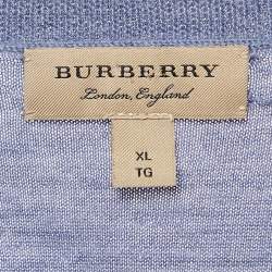 Burberry Blue Merino Wool Knit Elbow Patch Sweater XL