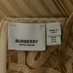 Burberry Beige Lace and Crepe Pleated Stud Detail Short Slip Dress S