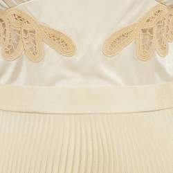 Burberry Beige Lace and Crepe Pleated Stud Detail Short Slip Dress S
