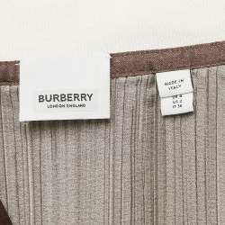 Pre Owned Burberry Brown Printed Plisse Polo Collar Top XS