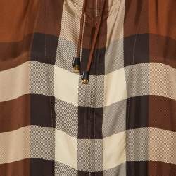 Burberry Brown Check Print Silk Zip Up Hooded Jacket M