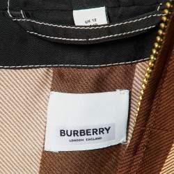 Burberry Brown Check Print Silk Zip Up Hooded Jacket M