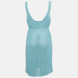 Burberry Blue Crochet Belted Sheer Tank Dress L