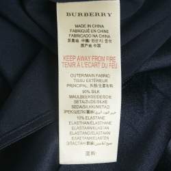 Burberry Navy Blue Satin Silk Faux Pleat Detail Top L