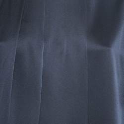 Burberry Navy Blue Satin Silk Faux Pleat Detail Top L