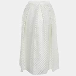 Burberry London White Circular Fil Coupe Crepe Midi Skirt L