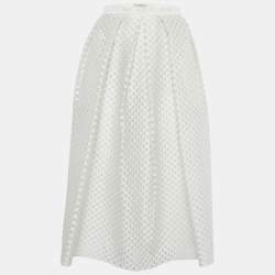 Burberry London White Circular Fil Coupe Crepe Midi Skirt L