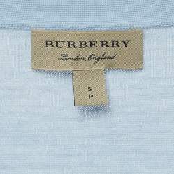 Burberry Blue Merino Wool Patch Detail Button Front Cardigan S