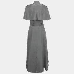 Burberry Grey Taffeta Silk Capelet Trench Dress S