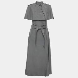 Burberry Grey Taffeta Silk Capelet Trench Dress S