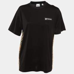 Burberry Black Cotton Check Paneled Oversized T-Shirt S