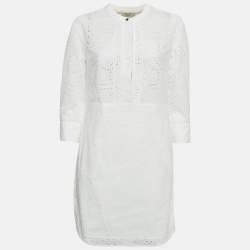 Burberry White Broderie Anglaise Cotton Short Dress S