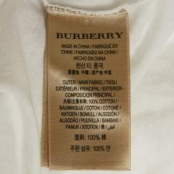 Burberry White Logo Embroidered Cotton V-Neck T-Shirt L