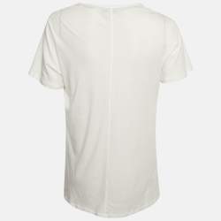 Burberry White Logo Embroidered Cotton V-Neck T-Shirt L
