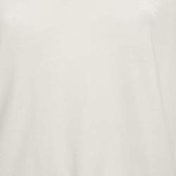 Burberry White Logo Embroidered Cotton V-Neck T-Shirt L