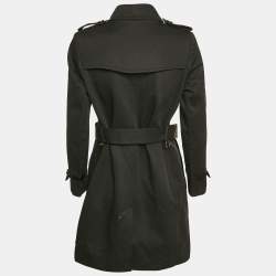 Pre Owned Burberry Black Cotton Double Breasted Belted Trench Coat S