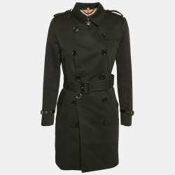 Pre Owned Burberry Black Cotton Double Breasted Belted Trench Coat S
