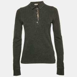 Burberry Grey Cotton Long Sleeve Polo T-Shirt S