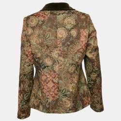 Burberry Brown Floral Jacquard and Velvet Collar Jacket L